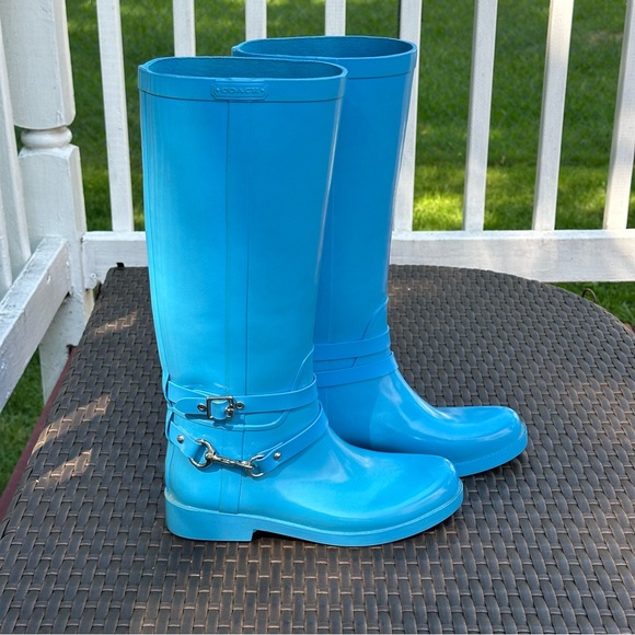 Coach Lori Blue Tall Rain Rubber Boots, Size 9, Women's - Picture 4 of 12